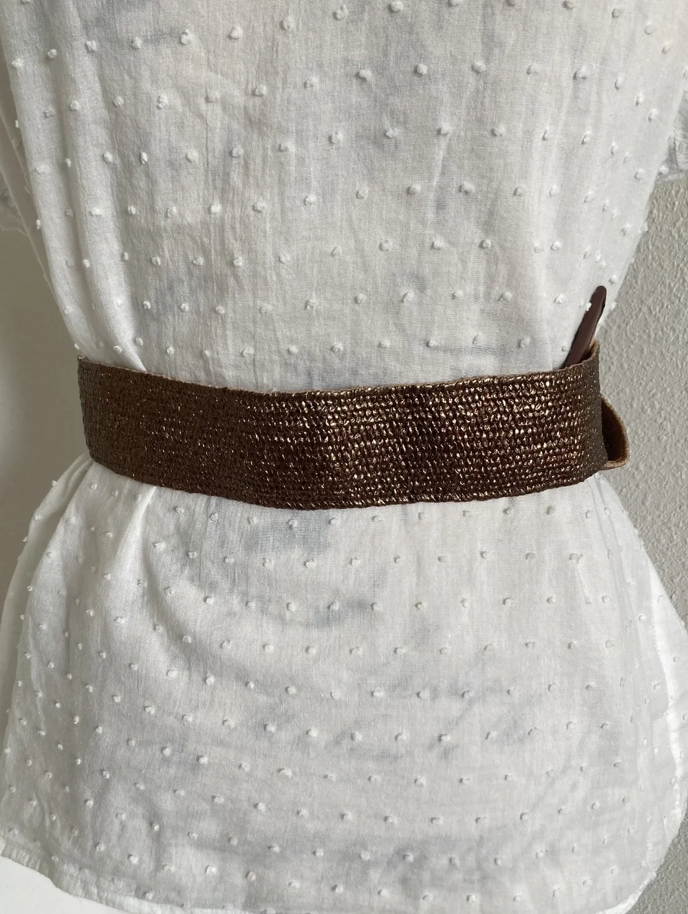Corset Wide Woven Waist Belt Metallic Bronze Stretch Chunky Square Buckle S/M/L